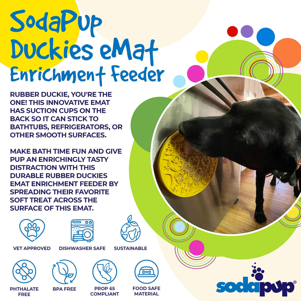 Rubber Duckies emat - Enrichment Lick Mat for Dogs - with Suction Cups | Bath Time Design | SodaPup USA Made
