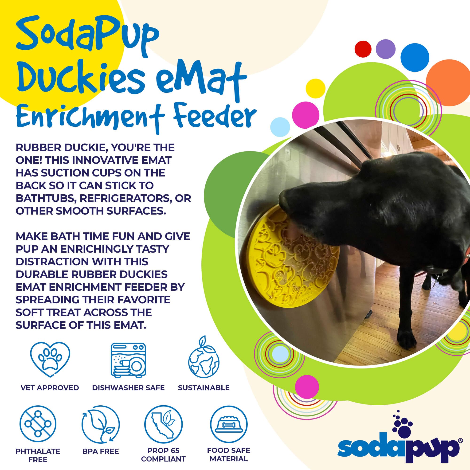 Rubber Duckies emat - Enrichment Lick Mat for Dogs - with Suction Cups | Bath Time Design | SodaPup USA Made