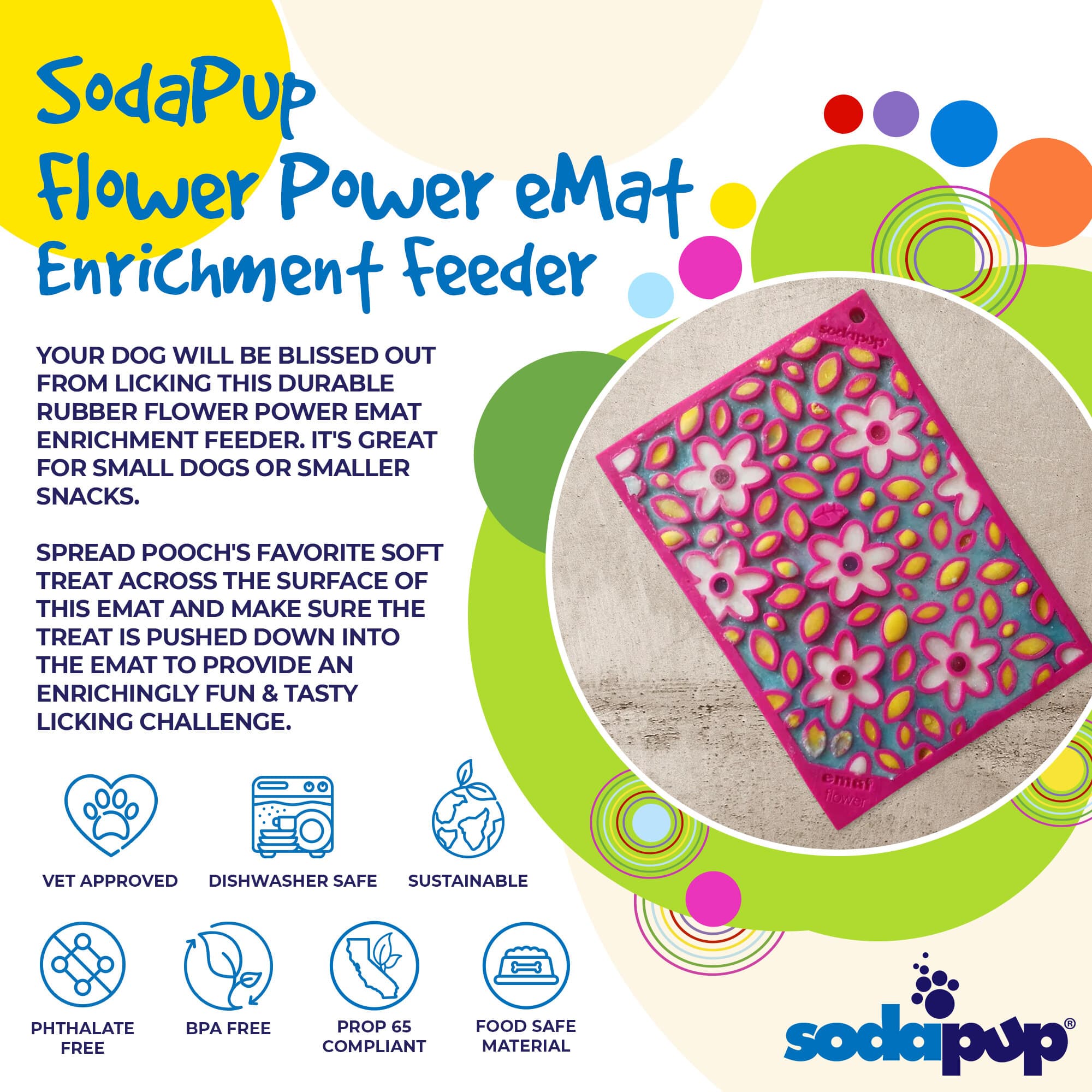Flower Power emat - Enrichment Lick Mat for Dogs | Flower Design | USA Made