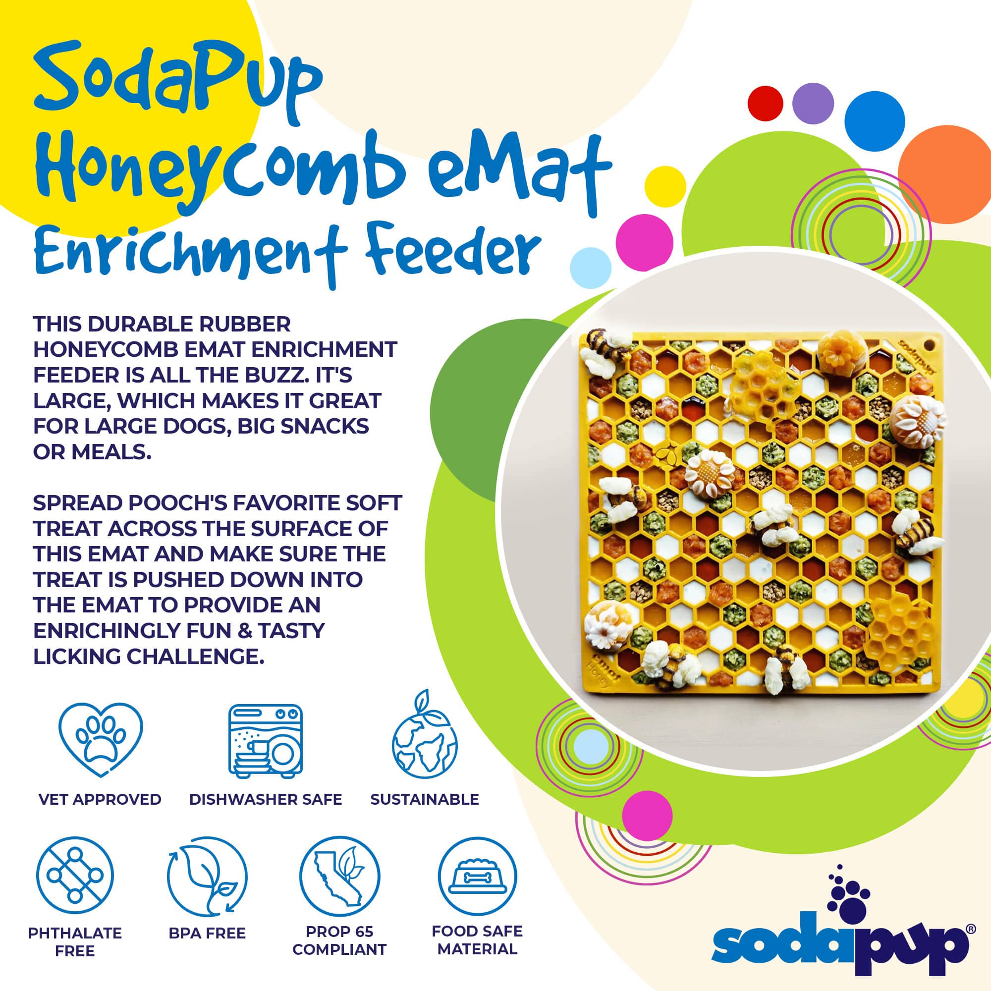 Honeycomb eMat - Enrichment Lick Mat for Dogs | eMat Enrichment Toy for Anxiety Relief | SodaPup