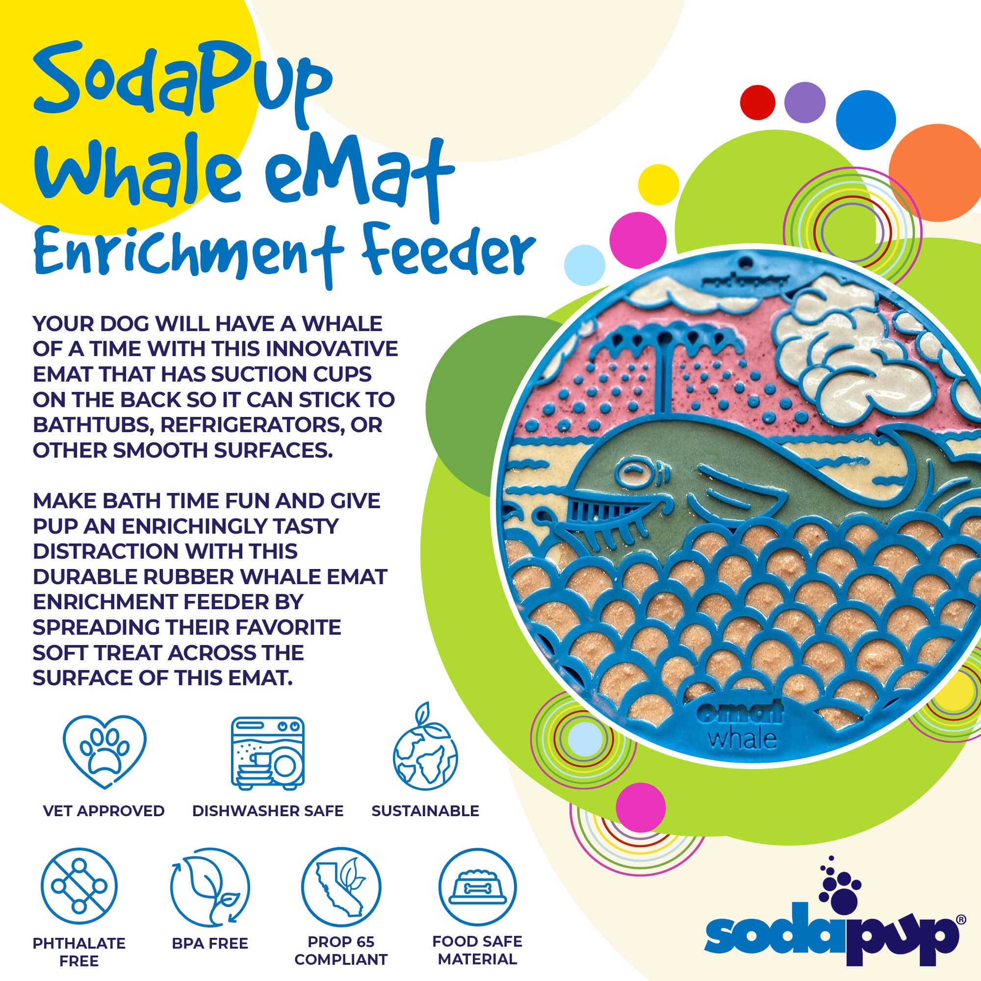 Whale eMat - Enrichment Lick Mat for Dogs - with Suction Cups | Whale Design | USA Made
