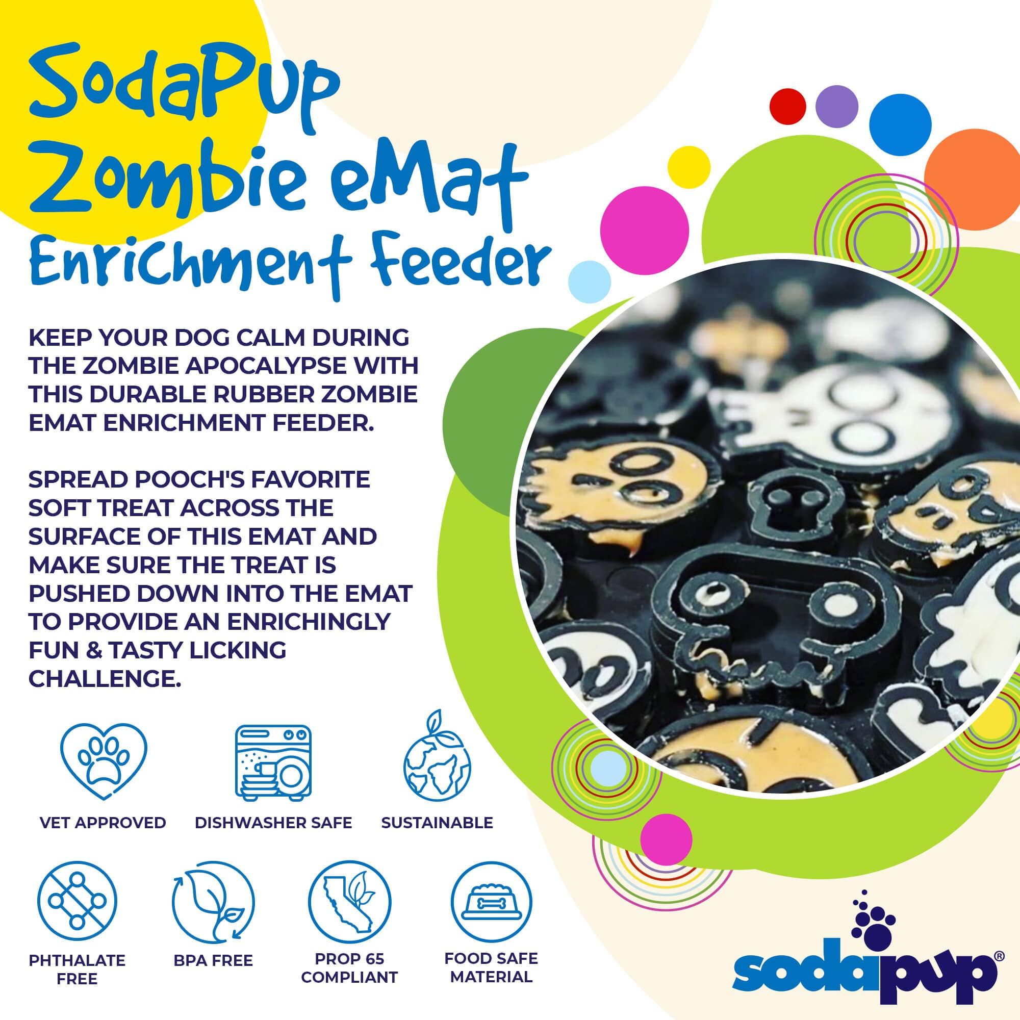 Zombie eMat - Enrichment Lick Mat for Dogs | Halloween Skull Design | SodaPup