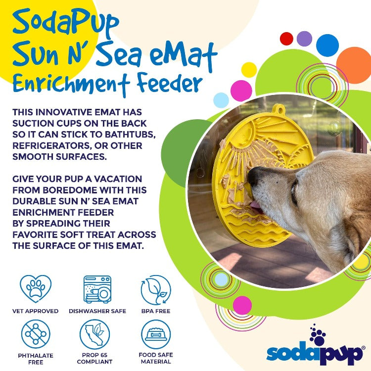 Sun n' Sea eMat - Enrichment Lick Mat For Dogs - With Suction Cups - Beach Design | USA Made