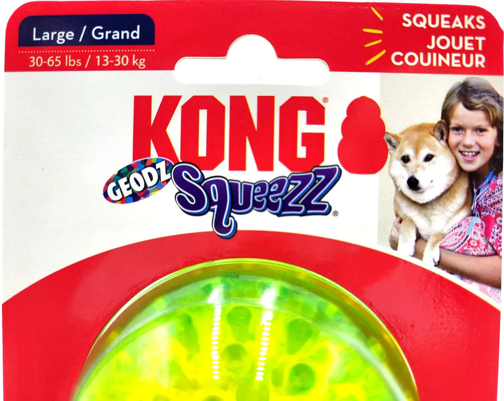 KONG Squeezz Geodz Balls Large 2Pk Squeaky Floating Dog Fetch Toy 3" Colors Vary