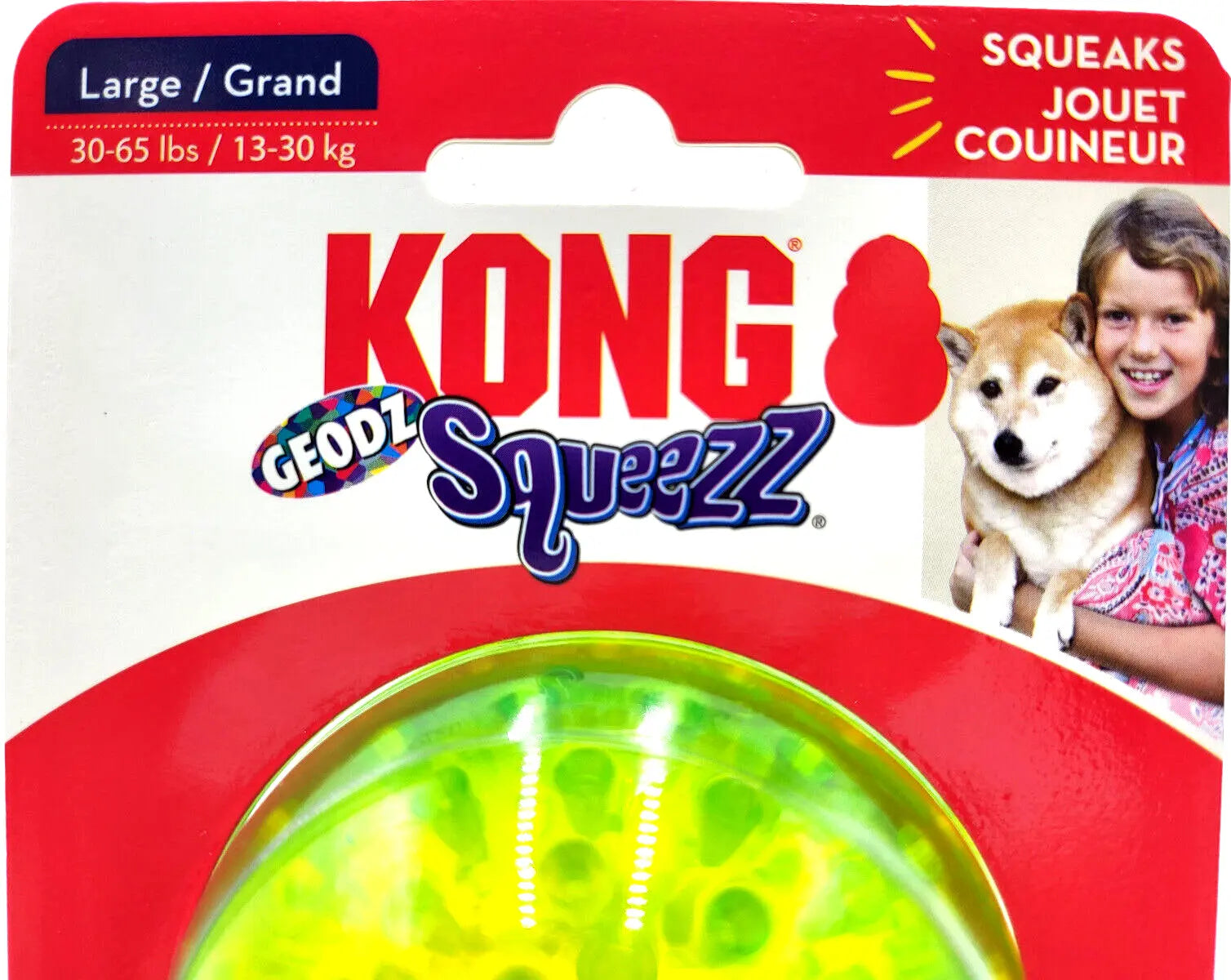 KONG Squeezz Geodz Balls Large 2Pk Squeaky Floating Dog Fetch Toy 3" Colors Vary