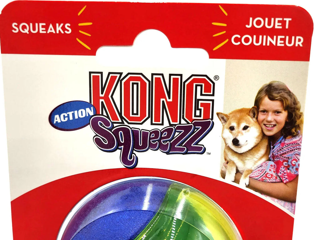 KONG Squeezz Action Ball Medium Blue 3 Pack Squeaky Dog Fetch Toy