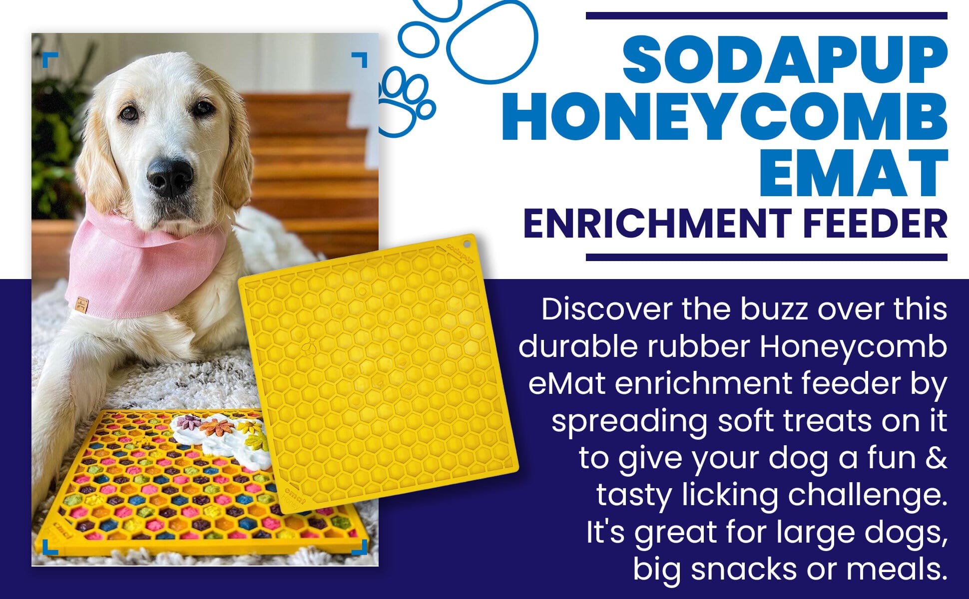 Honeycomb eMat - Enrichment Lick Mat for Dogs | eMat Enrichment Toy for Anxiety Relief | SodaPup