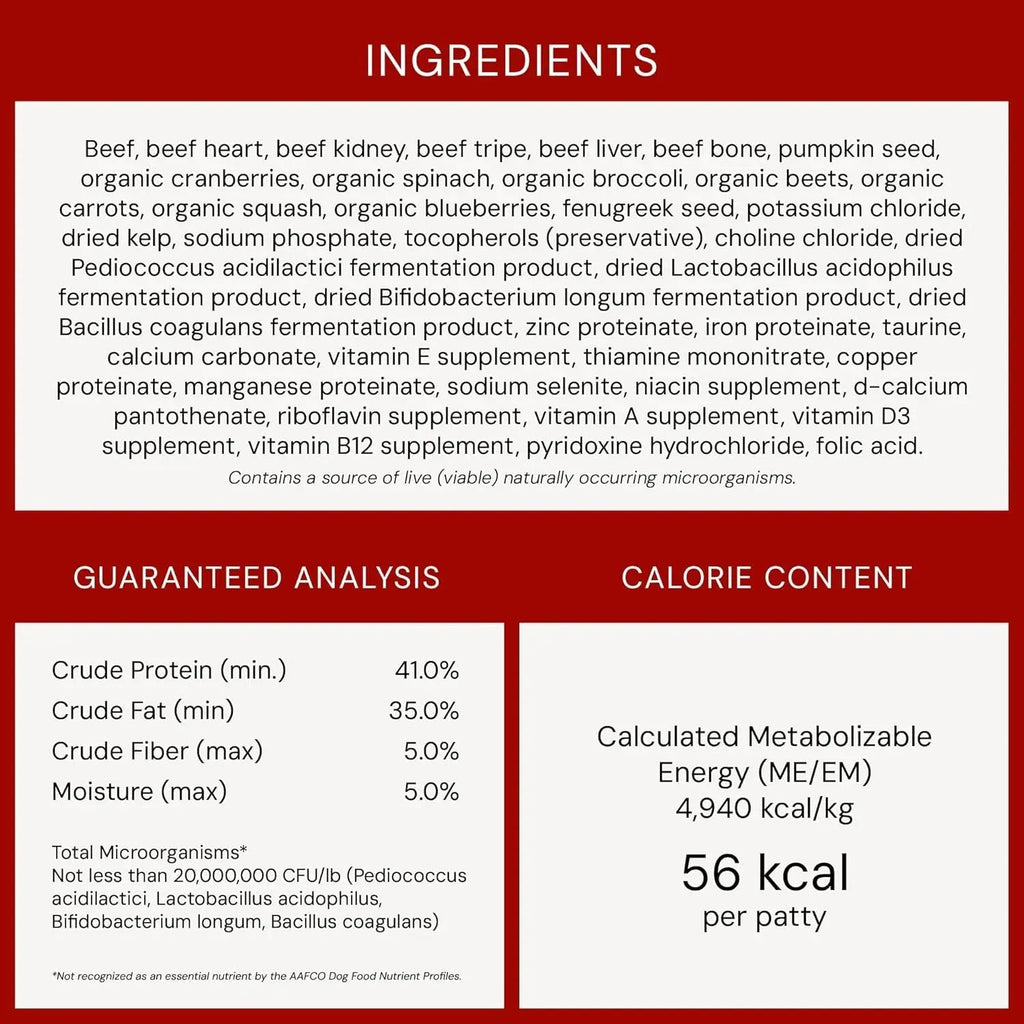 Freeze-Dried Raw Dinner Patties - Beef Recipe - High Protein Grain-Free Puppy & Dog Food - Perfect for Picky Eaters - 14 Oz