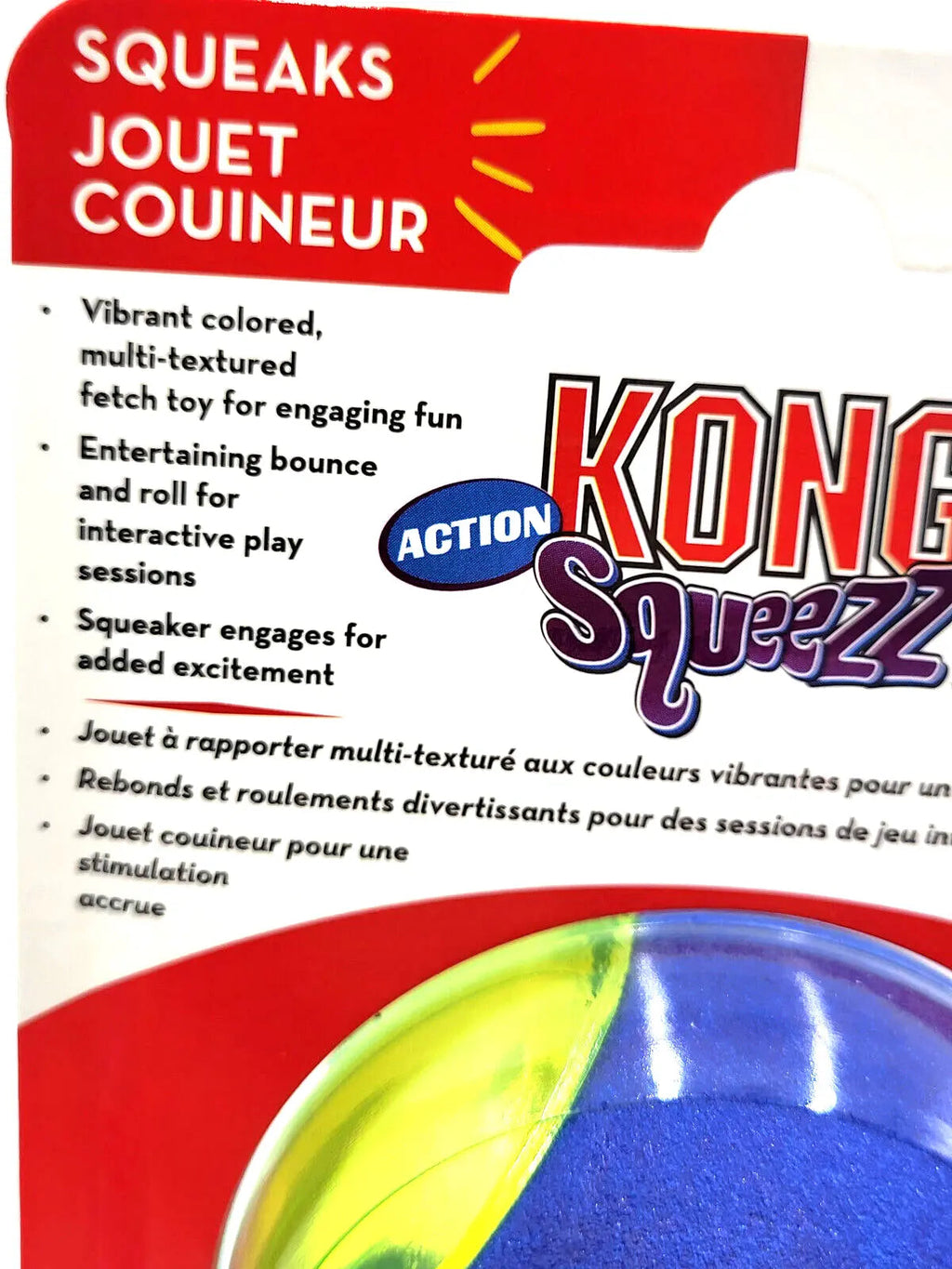 KONG Squeezz Action Ball Medium Blue 3 Pack Squeaky Dog Fetch Toy