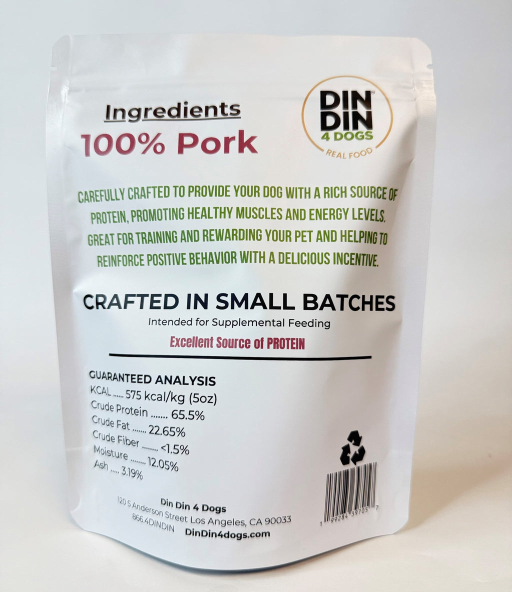 100% Pork Dog Treats, 5 Ounce Bag, Single Ingredient, High Protein